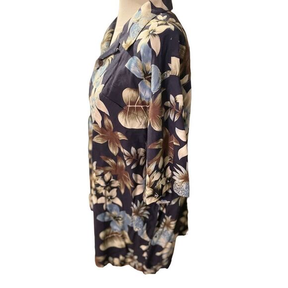 Tasso Elba Men's Button Down Shirt Collared Floral 100% Silk Navy Blue XL - Picture 8 of 11